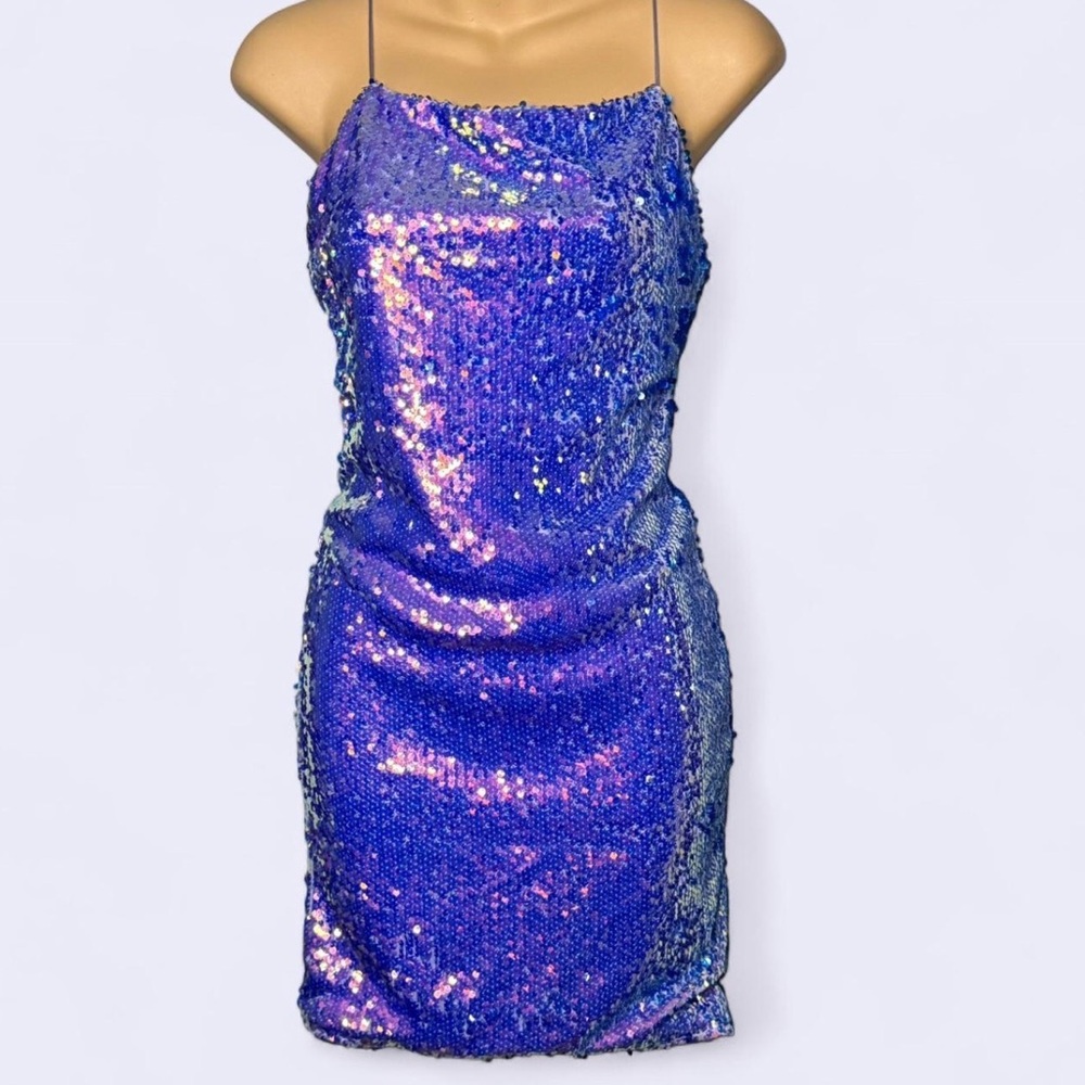 Stunning Iridescent Lavender& Pink Sequin Strappy Mini Dress